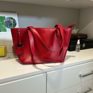 Lauren Ralph Lauren Vibrant Red Leather Tote with Logo Tag